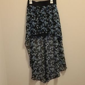 Black High Low Skirt w/ Blue Flowers